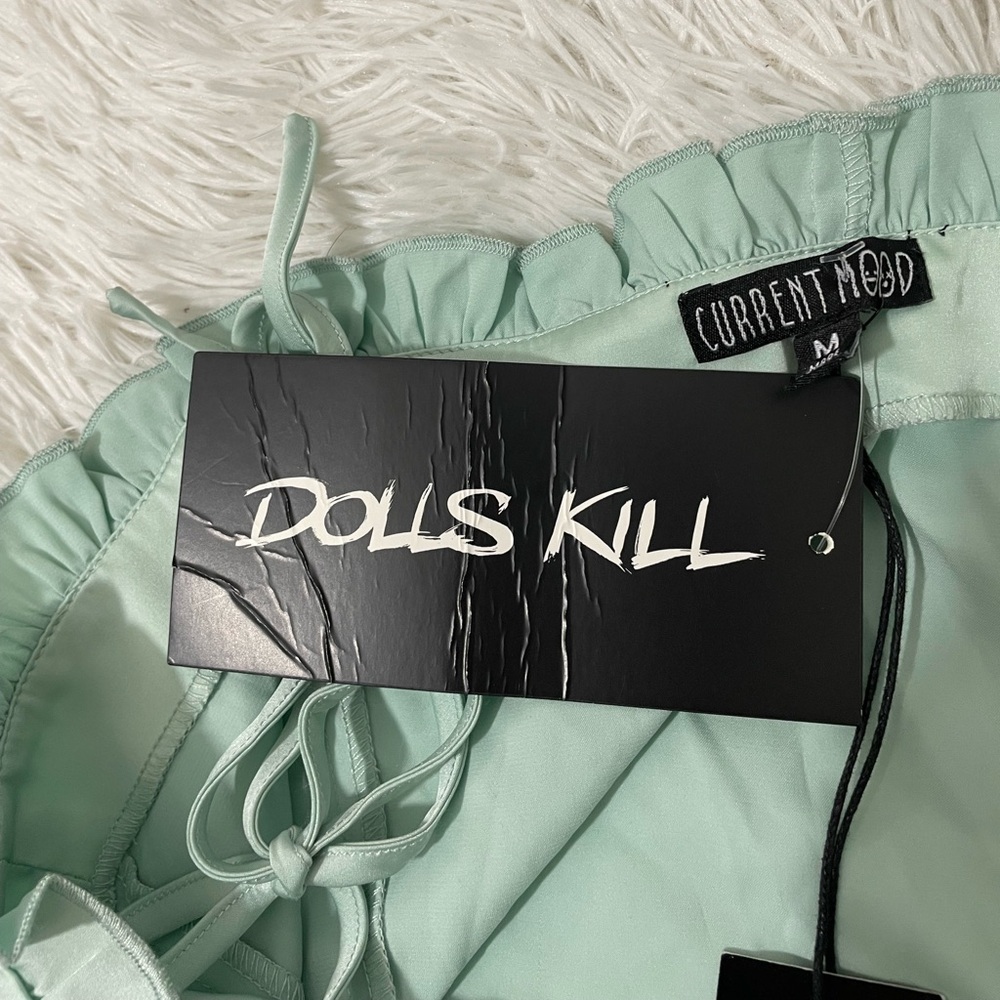 CURRENT MOOD Anything Could Happen Lace Up Ruffle Bustier Tank Top Mint Green M - Picture 7 of 11